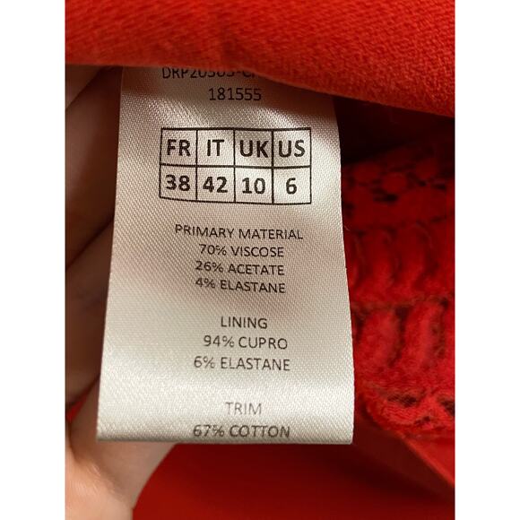 Zuhair Murad Mini Dress Lace Detail One Shoulder Long Sleeve Molten Lava Size 38 - Picture 7 of 12